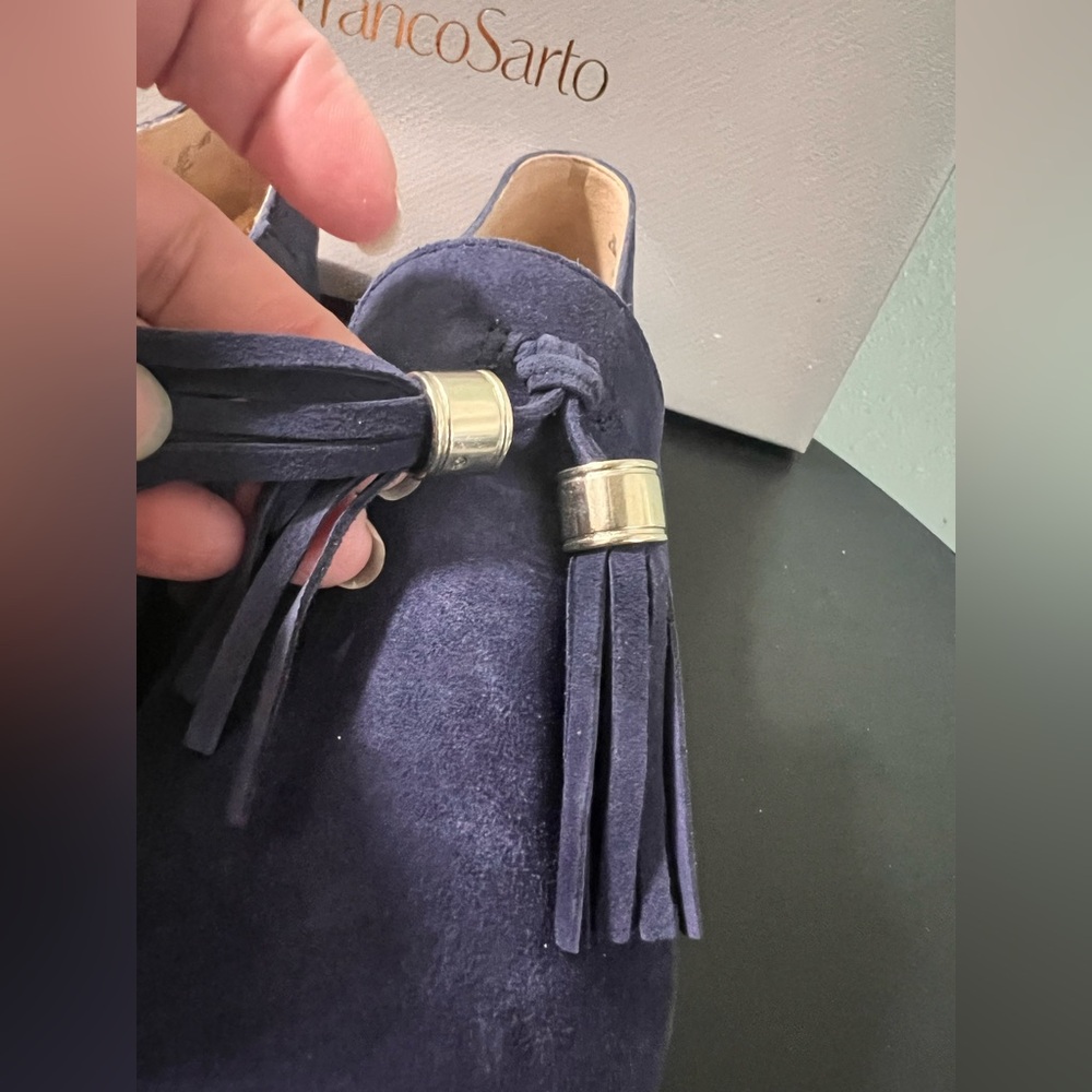 NEW Franco Sarto Blue Suede Hadden Loafer Flat w/ Tassels Slip On Office Wear - Picture 4 of 10